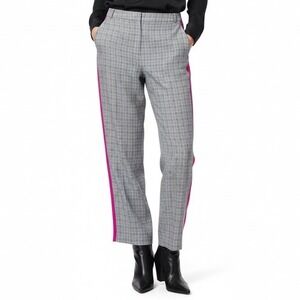 Grey by Jason Wu Grey Plaid Pink Tuxedo Stripe 100% Silk Pants 12 Lightweight